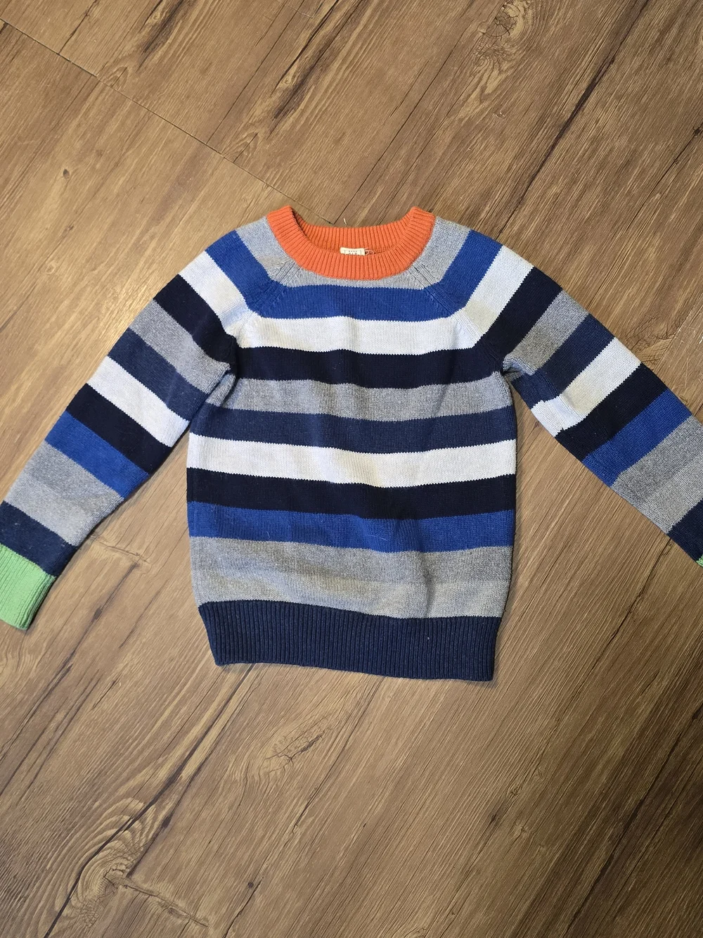 Bsby GAP Boys Striped Crewneck Sweater in Blue, Gray Orange Green Cuff 5 years